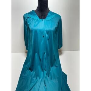 Vintage Vassarette 1970’s Women’s Peignoire Robe Sz L Teal Nightgown
